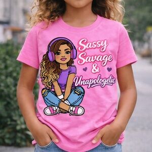 Girls Pink 'Sassy Savage & Unapologetic' Graphic Tee